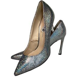 Jessica Simpson Metallic Stiletto Pumps Silver 9.5 Disco Party Heels Iridescent